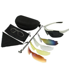 (White Frame) Outdoor Sport Hiking Eyewear Camping Hunting Tactical Goggles Cycling Glasses Fishing Sunglasses With 5 Lenses