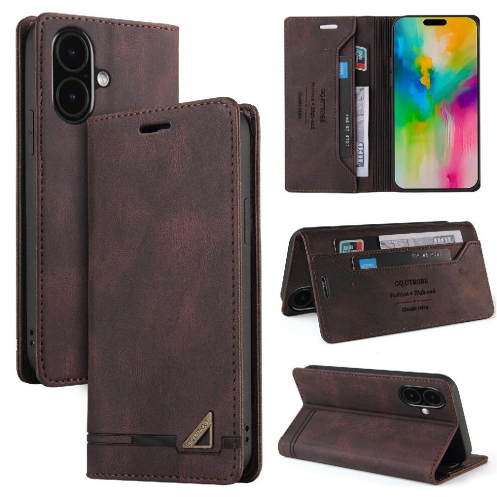 (Brown) Case For Iphone 17 Premium Leather Two Card Slots Premium Leather Kickstand Brown 764563162932