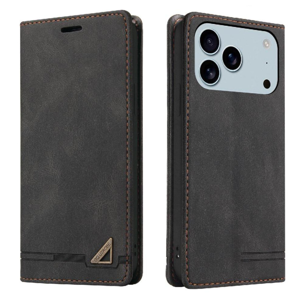 (Black) Case For Iphone 17 Pro Max Kickstand Premium Leather Premium Leather Two Card Slots Black 764563162994