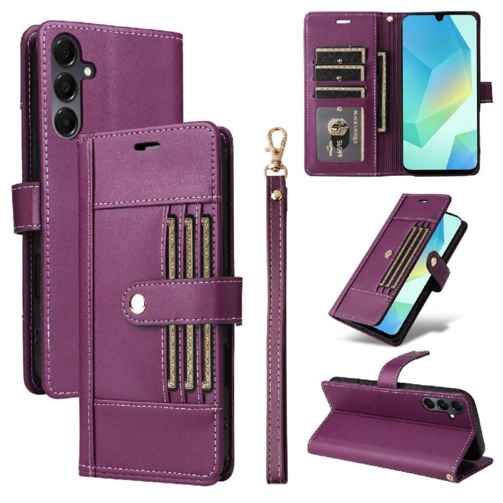 (Purple) Flip Case For Samsung Galaxy A17 Magnetic Closure Shockproof Rfid Blocking Wrist Strap Functional Wallet Purple 764563163762