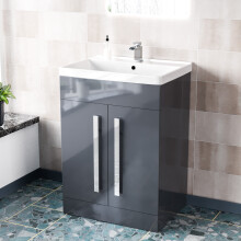 Nes Home Dark Grey 600mm Gloss Bathroom Basin Sink Cabinet & Ceramic Basin