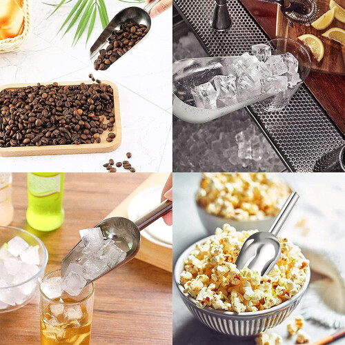 Ice Scoops 4-Pack Stainless Steel Silver For Ice Cubes, Sweets, Cereals, Nuts, Kitchen Bar Buffet Party 2