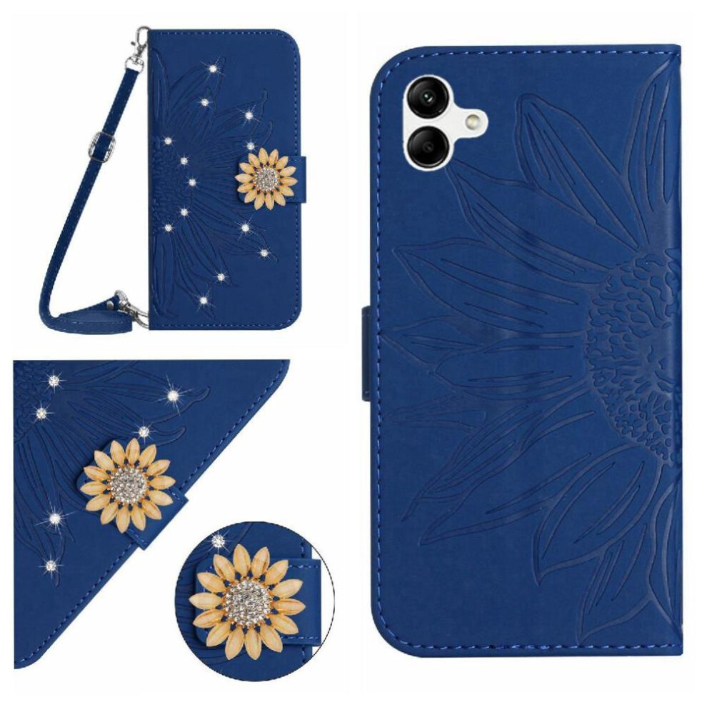 (Dark ) Flip Case For Samsung Galaxy A07 Kickstand Protective With Card Slot Stand With A Long Lanyard Sunflower Leather Wallet Blue 764563165339