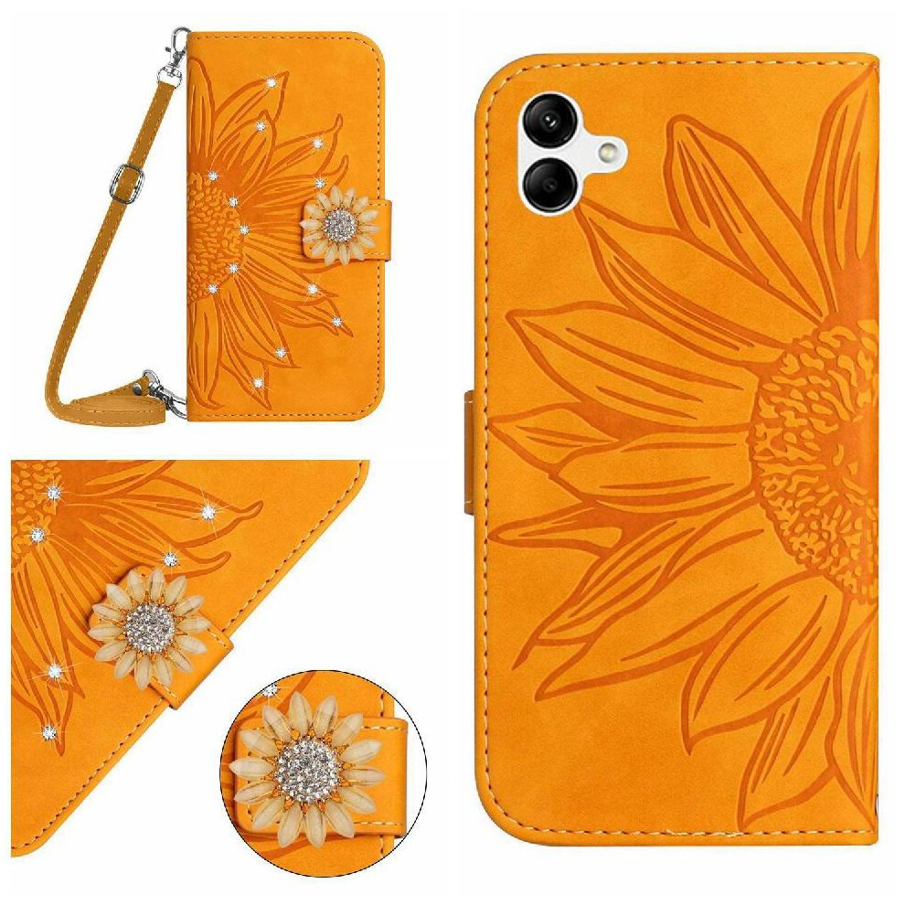 (Yellow) Flip Case For Samsung Galaxy A07 Kickstand Protective With Card Slot Stand With A Long Lanyard Sunflower Leather Wallet Yellow 764563165353