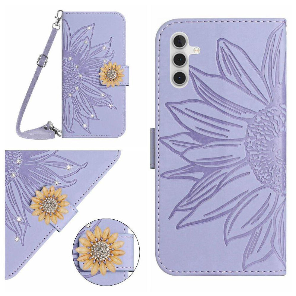 ( Violet) Flip Case For Samsung Galaxy S25 Fe With A Long Lanyard With Card Slot Stand Sunflower Leather Wallet Kickstand Protective Light 764563165421