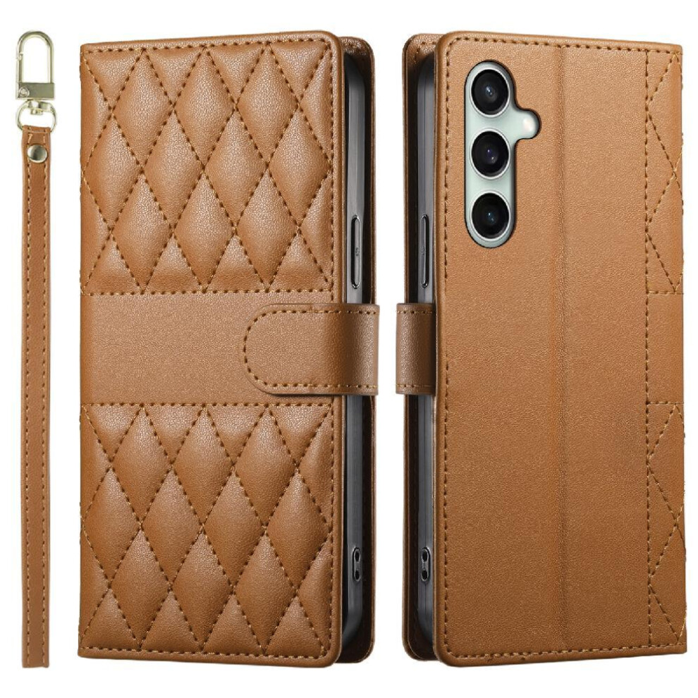 (Brown) Flip Case For Samsung Galaxy S25 Fe Leather Case Elegant Shockproof Wallet Dual Straps Brown 764563165643