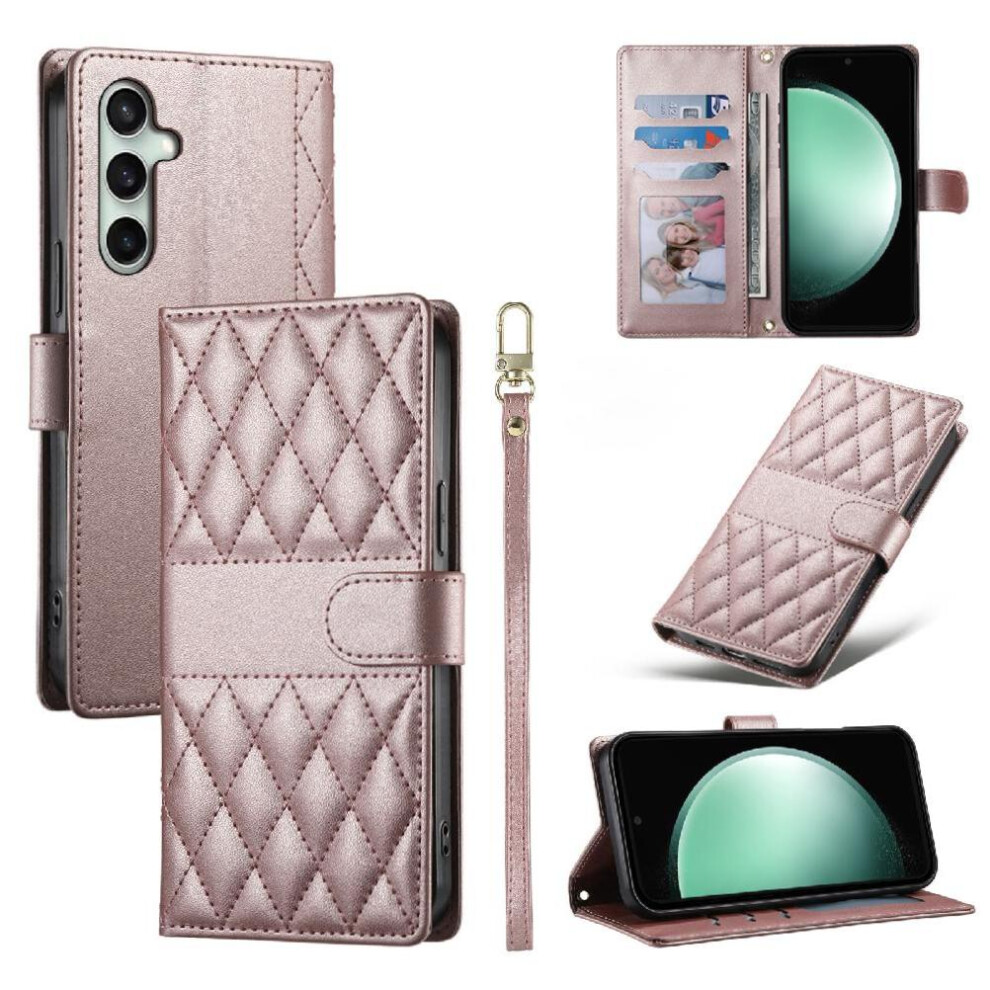 Gangxun (Pink) Flip Case For Samsung Galaxy S25 Fe Leather Case Elegant Shockproof Wallet Dual Straps Pink