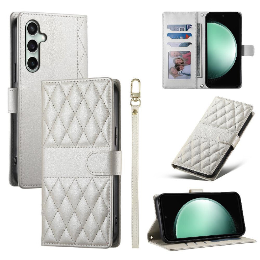 (White) Flip Case For Samsung Galaxy S25 Fe Leather Case Elegant Shockproof Wallet Dual Straps White 764563165612