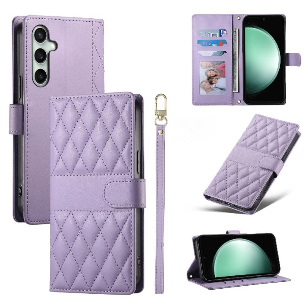 (Purple) Flip Case For Samsung Galaxy S25 Fe Leather Case Elegant Shockproof Wallet Dual Straps Purple 764563165605