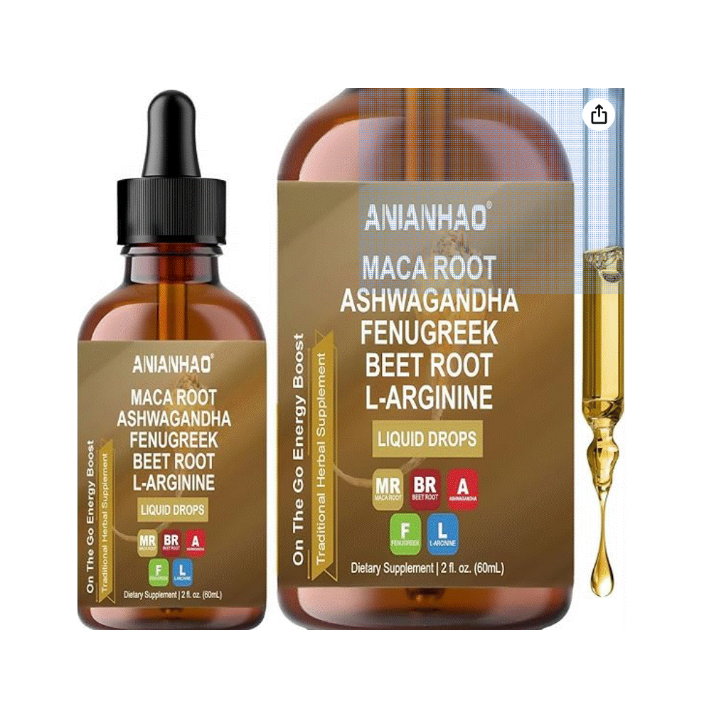 Organic Maca Root Liquid Drops with Ashwagandha, Fenugreek, Beet Root and L-Arginine Liquid Multivitamin for Women and Men -