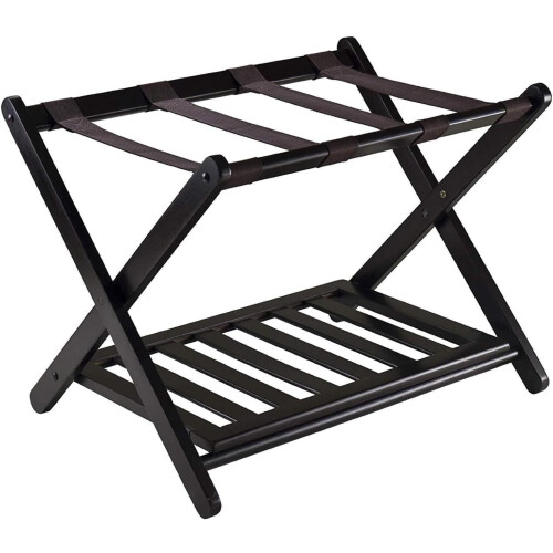 Foldable Suitcase Holder, Luggage Rack, Lower Shelf, Vintage Style, Black 1