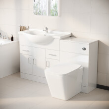 Nes Home 1350mm Floor Standing White Cabinet WC Unit & Square BTW Toilet