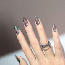 (Glue Type) New Christmas Ribbon Glitter Wear Armor Fake Nails Wear Nail Stickers Nail Tips Nails