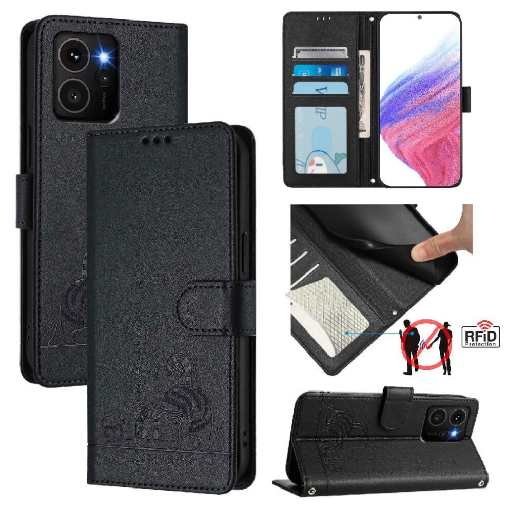 (Black) Case For Nokia Hmd Skyline Wallet Flip Cover Cat Rfid Card Slot Holder Kickstand Black 764563166800