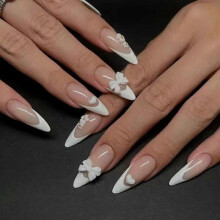 (Glue Type) Wear Nail Bow Almond-Shaped French Wear Fake Nails Nail Tipss