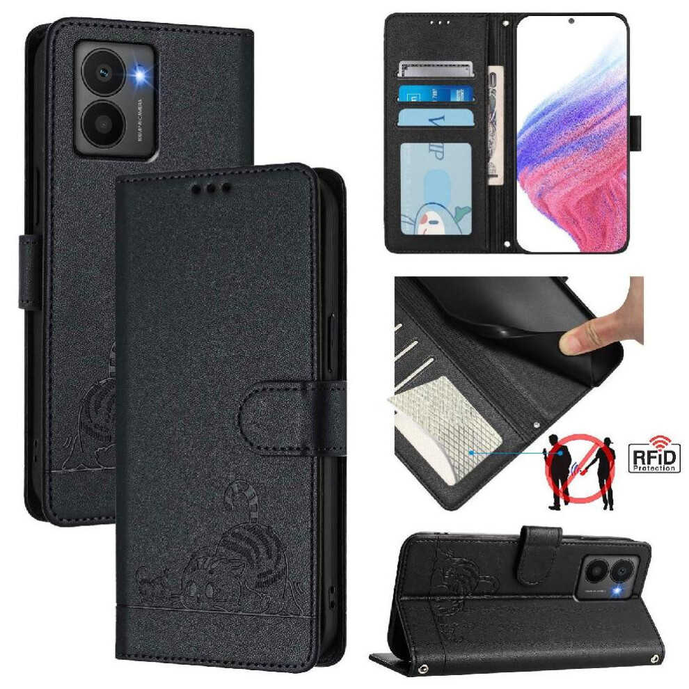 (Black) Case For Nokia Hmd Fuison Cat Rfid Wallet Flip Cover Card Slot Holder Kickstand Black 764563166855