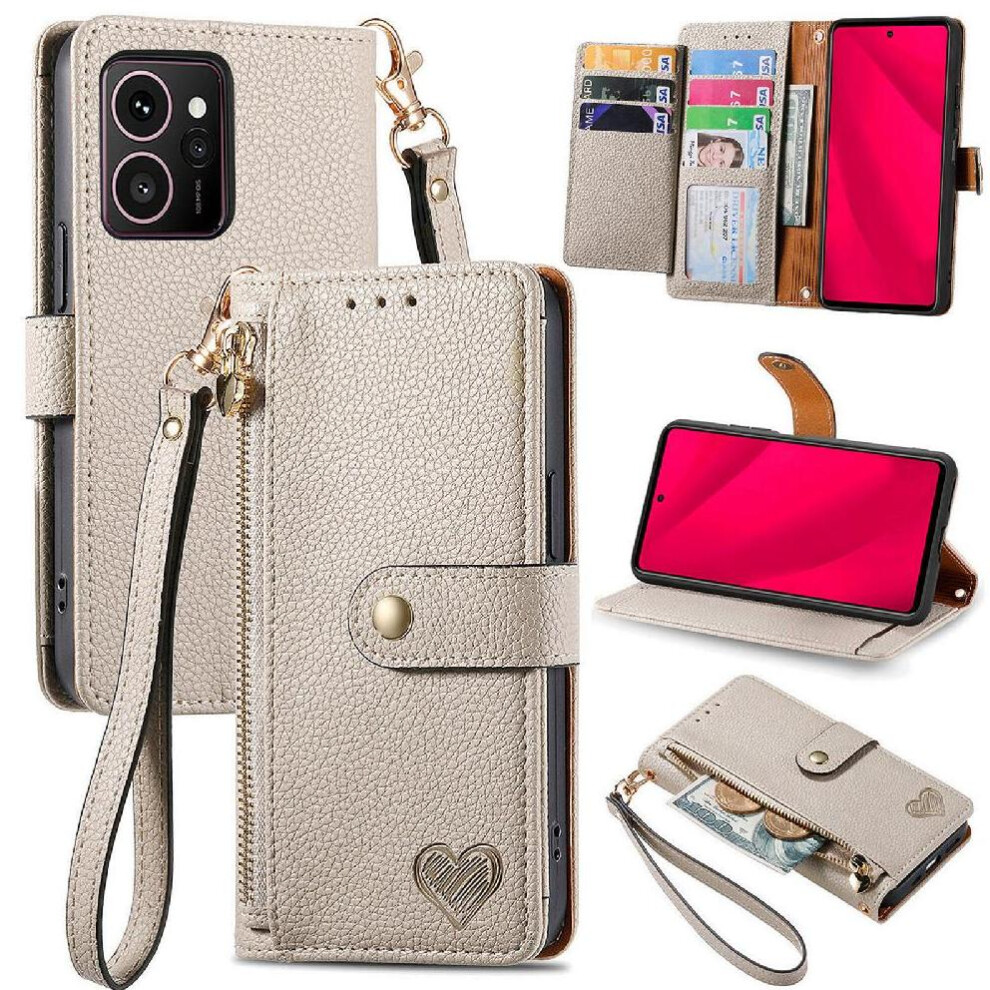 (Silver) Case For Hmd Skyline Wallet Zipper Leather Case Lanyard Love Silver 764563167821