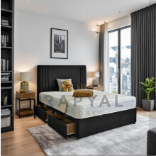 (Black, 2ft6, HB with No Drawers) Zenvia Divan Bed Set With Mattress and Headboard