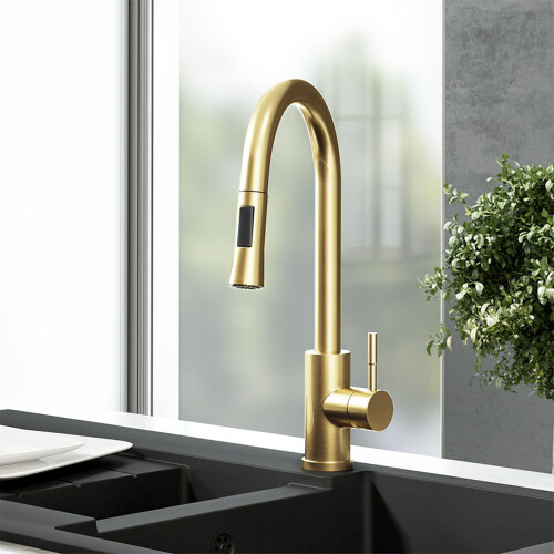 NES Home Nes Home Brushed Brass Modern Pull Out Kitchen Mixer Tap