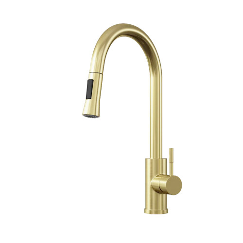 NES Home Nes Home Brushed Brass Modern Pull Out Kitchen Mixer Tap 2