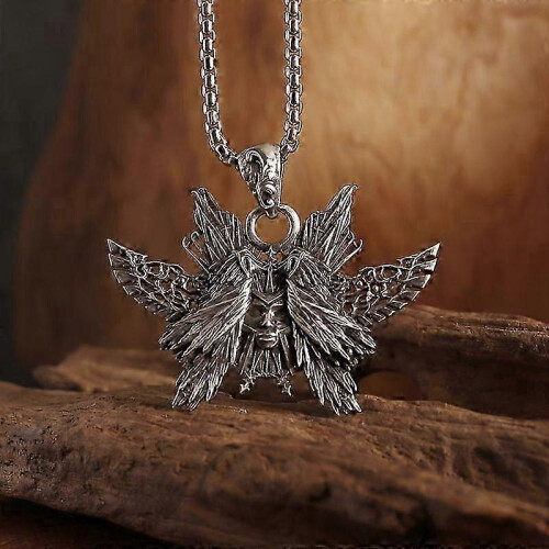 Halloween Egyptian Maya Stone Statue Eight Wings Pendant Necklace