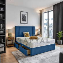 (Blue, 5ft, HB with 4 Drawers) Zenvia Divan Bed Set With Mattress and Headboard