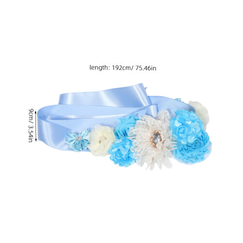 2pcs Sky Blue Maternity Flower Belts Belly and Dad Sash Polyester 1