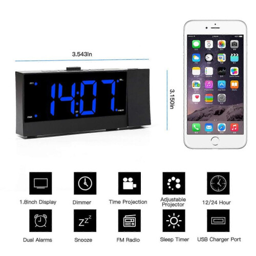 (Brown) Multifunctional USB Radio LED Projection Alarm Clock 2