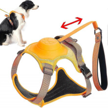 (L, Orange) 2 In 1 No Pull Dog Harness Retractable Dog Leash, Reflective Service Dog Harness, Adjustable Dog Vest With Control Handle
