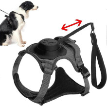 (M, Black) 2 In 1 No Pull Dog Harness Retractable Dog Leash, Reflective Service Dog Harness, Adjustable Dog Vest With Control Handle
