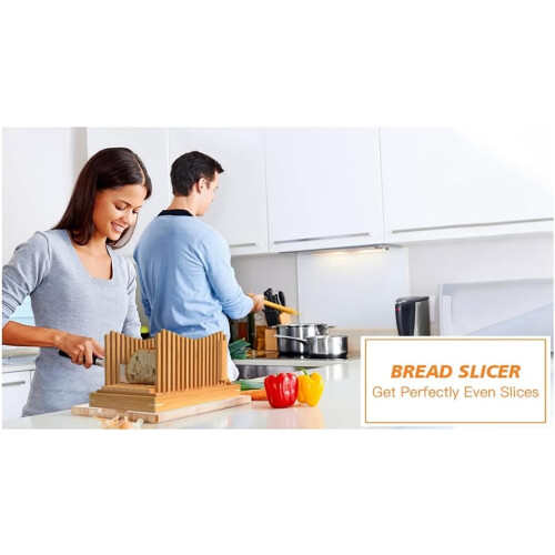 Bamboo Bread Slicer For Homemade Bread, Toast, Adjustable Thickness, Cutting Board, Model A 1