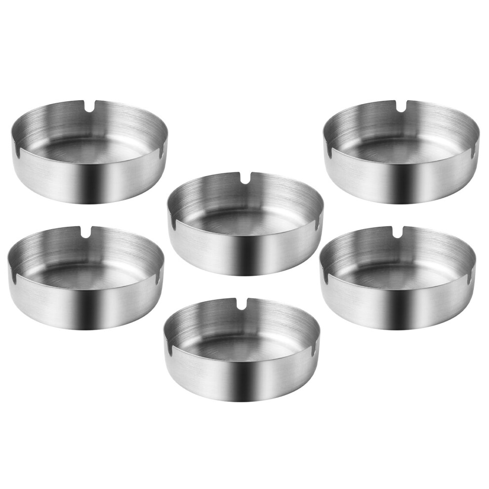 Ashtray Stainless Steel Pack Of 6 10 cm Tabletop Ashtrays Without Cover Indoor Outdoor Portable Silver-image-OPC-PJFFYHB-NEW
