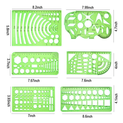 6Pc Transparent Geometric Ruler Set Plastic Stencils For School Office