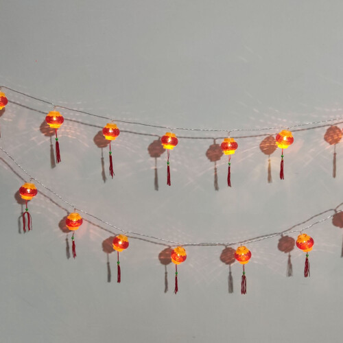 Red Chinese Lantern String Lights LED Light Beads Waterproof New Year Lantern with PVC Shell for Courtyards
