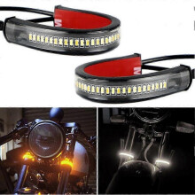 2pcs Universal Led Motorcycle Turn Signal Light Drl Amber White Moto Flasher Ring Fork Strip Lamp Flashing Blinker 12v