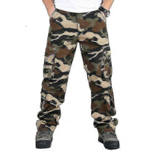 (Khaki, 38) Men Camouflage Military Cargo Trousers Army Combat Heavy Duty Work Pants