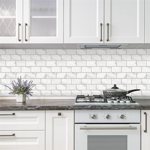 12-Sheet Peel and Stick Backsplash Tile, Faux Whit 2