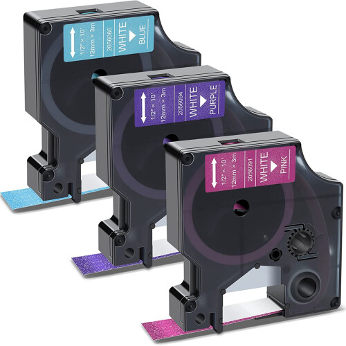 3-Pack for Label Tape White Print on Blue/Pink/ Gl