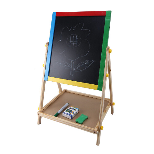 Wooden 2 in 1 Kids Easel Chalk Drawing Board Black 2