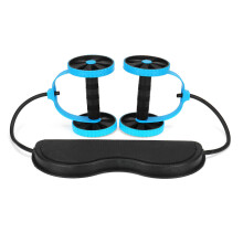 (Blue) 2 In 1 Abdominal Wheel Roller Resistance Bands Fitness Muscle Training Double Wheel Strength Exercise Tools
