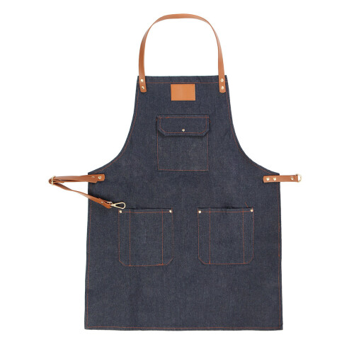 Denim Bib Apron Leather Strap Barista Baker Work Uniform Bartender BBQ Chef Cook Woodworking Apron 1