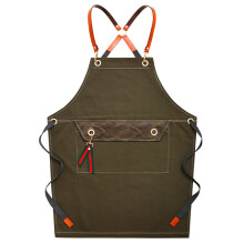 (Green) Denim Work Apron Washable Dust-proof Apron Pocket With Flap For Craftsman Carpenter Mason