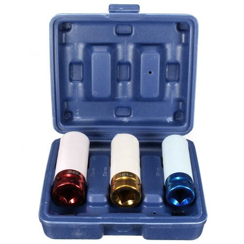 3 Pcs CR-MO 1/2" 17mm 19mm 21mm Alloy Wheel Impact Nut Socket Set Wall Deep Impact Socket 2