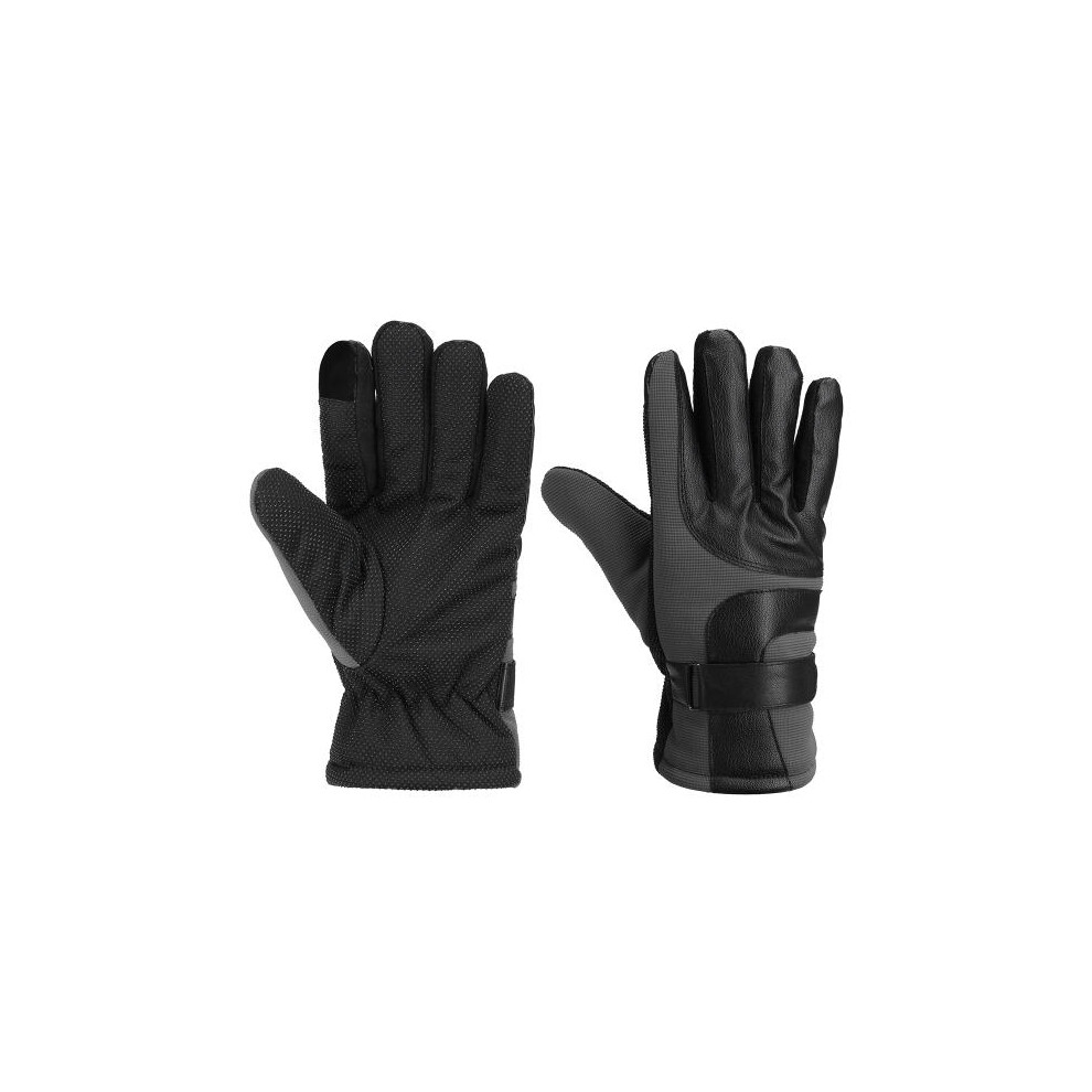 (Grey) Motorcycle Leather Gloves Touch Screen Winter Warm Waterproof Grey 1138392235775