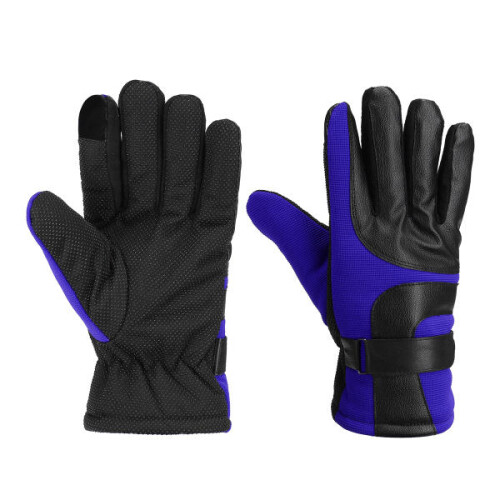 (Blue) Motorcycle Leather Gloves Touch Screen Winter Warm Waterproof