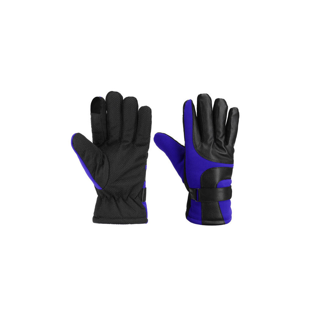 (Blue) Motorcycle Leather Gloves Touch Screen Winter Warm Waterproof Blue 1138392235799