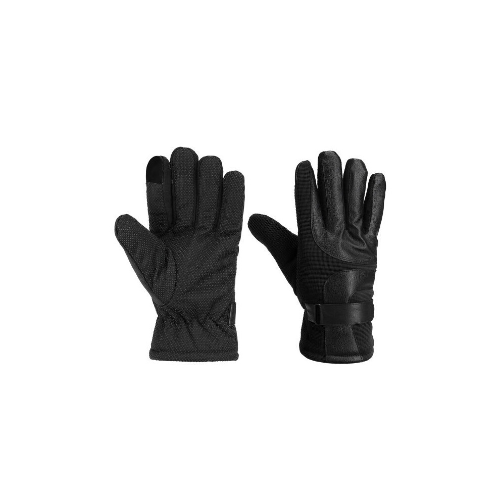 (Black) Motorcycle Leather Gloves Touch Screen Winter Warm Waterproof Black 1138392235805