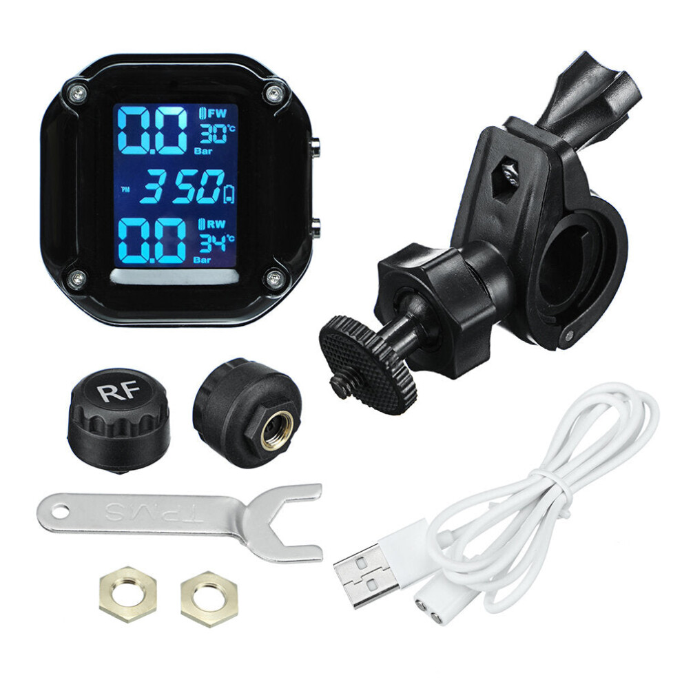 Motorcycle Tire Pressure Monitoring System Real Time Sun Protection LCD Display 2 External WI Sensor Motor TPMS-image-OPC-PJFHBK2-NEW