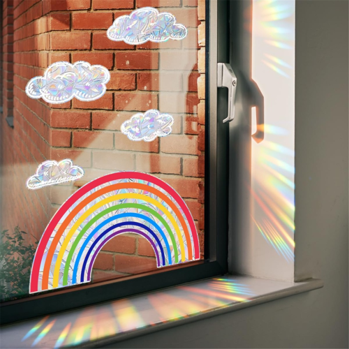 Rainbow Cloud Window Clings, Watercolor Prism Sunc 2