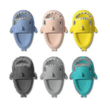 (32 33, grey) Shark Slippers Non-slip Shower Bathroom Slippers Soft Summer Slide Sandals For Girls And Boys New